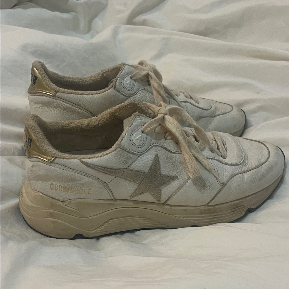 Golden Goose Cream and Gold Star Sneakers